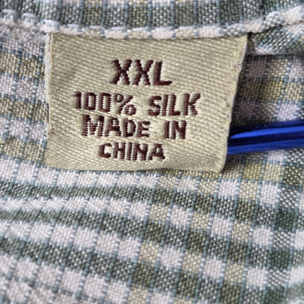 Tommy Bahama Mens SX XXL Green Silk Plaid Short Sleeve Button Down Shirt Resort - Picture 4 of 11